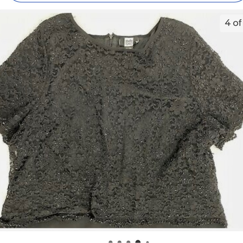 Designer Studio 1940 Short Sleeve Black Lace & Beaded Lined Size 18W. - Picture 3 of 5